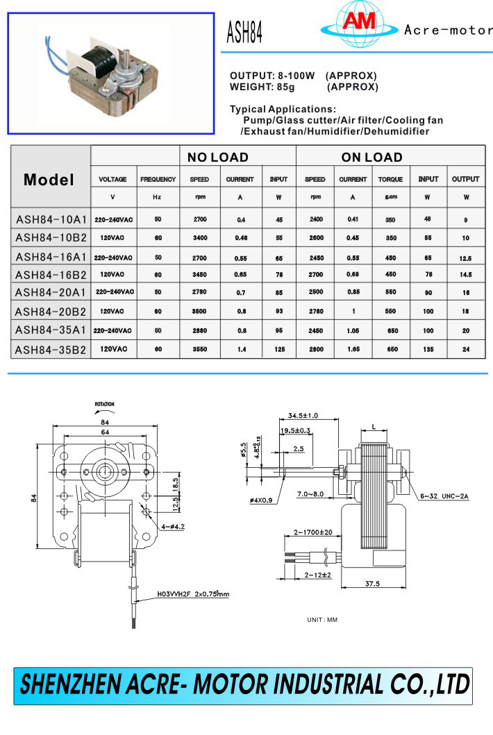 Shade pole motor　ASH-84