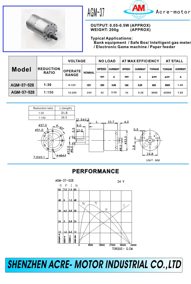 Spur gear motor AGM-37